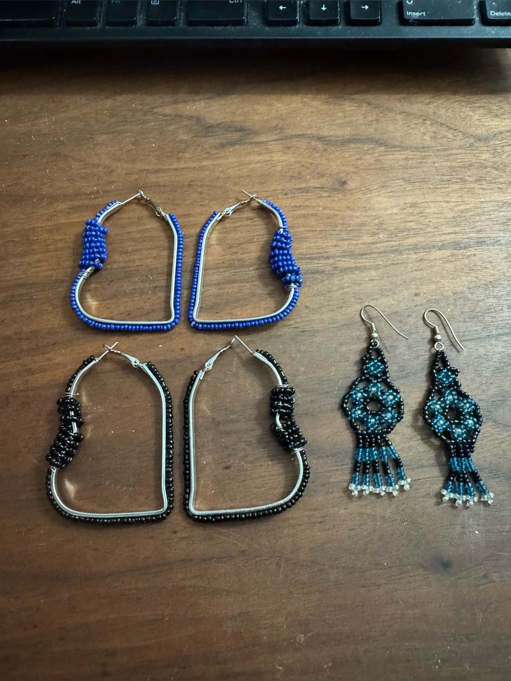 3 Sets of Silvertoned Beaded Earrings-one is Huichol *READ*